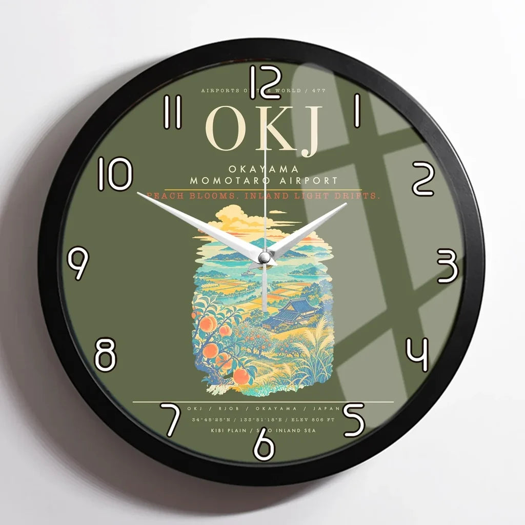 Okayama Momotaro Airport OKJ Wall-Clock Framed - Green Army