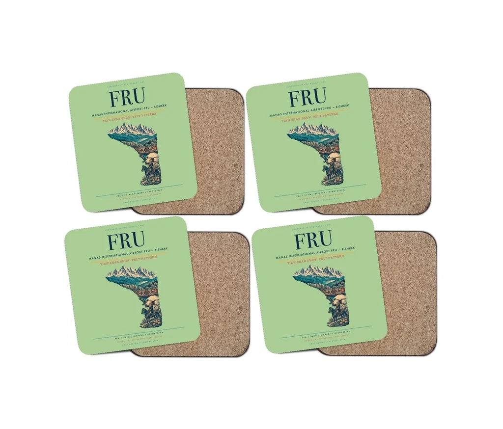 Manas International Airport (FRU) design on light green 4 pieces set coaster