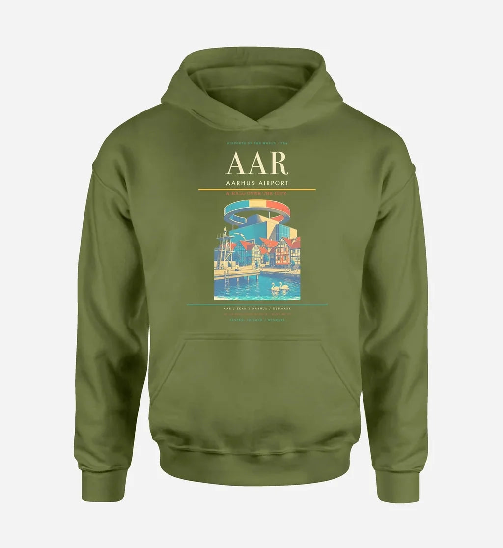 Aarhus Airport (AAR) design on green army hoodie single-side print