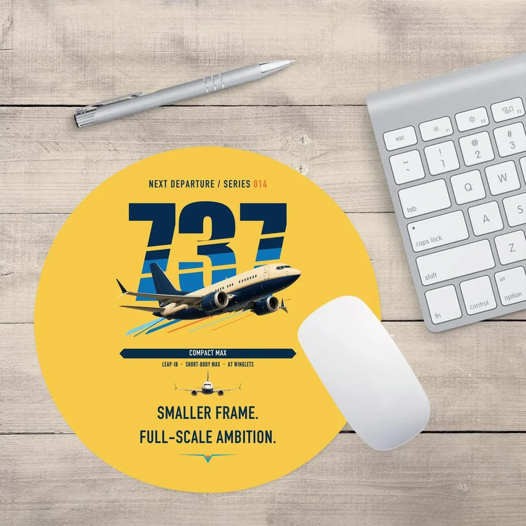 Boeing 737 MAX 7 design on yellow round mouse pad