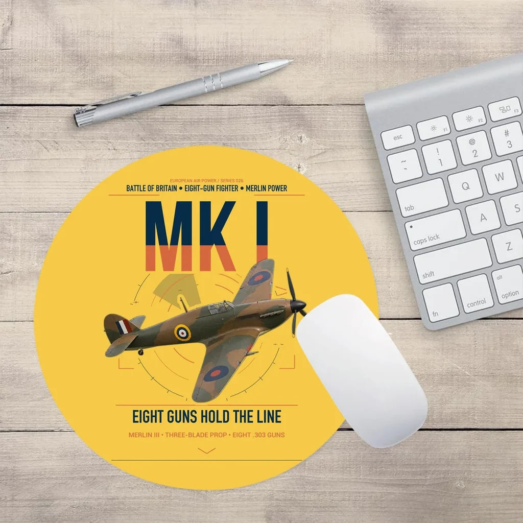 Hawker Hurricane Mk I design on yellow round mouse pad