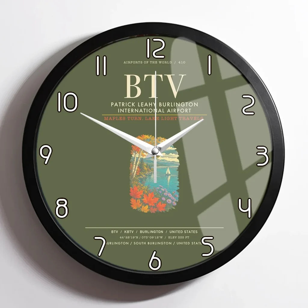 Patrick Leahy Burlington International Airport BTV Wall-Clock Framed - Green Army