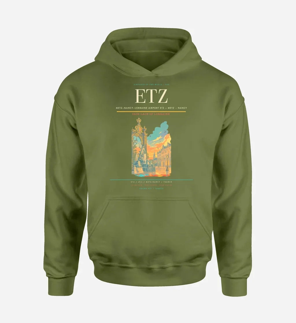Metz–Nancy–Lorraine Airport (ETZ) design on green army hoodie single-side print