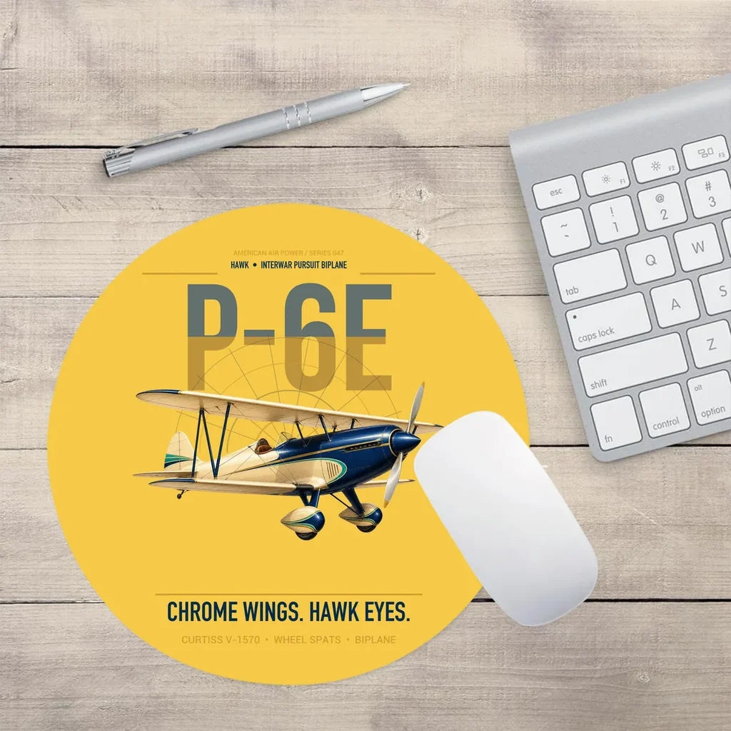 Curtiss P-6E Hawk design on yellow round mouse pad