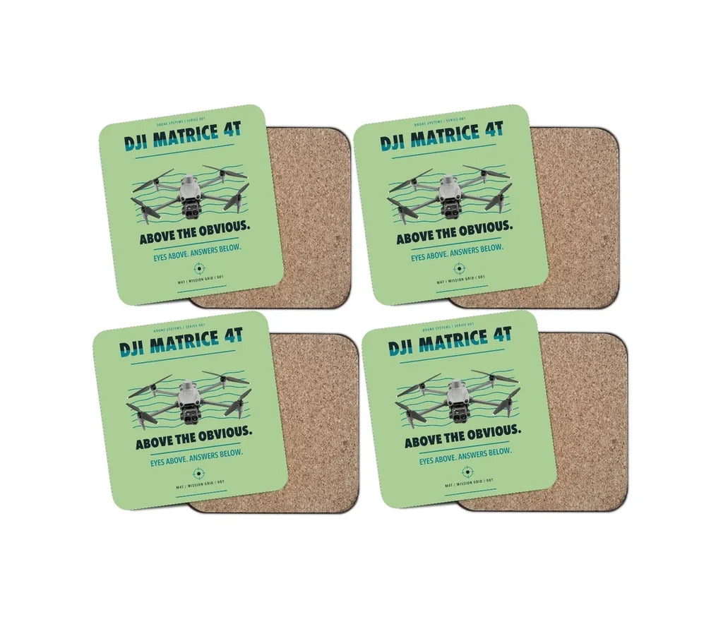 DJI Matrice 4T design on light green 4 pieces set coaster