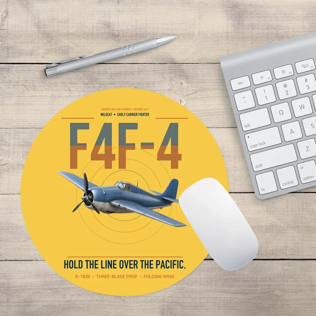 F4F-4 Wildcat design on yellow round mouse pad