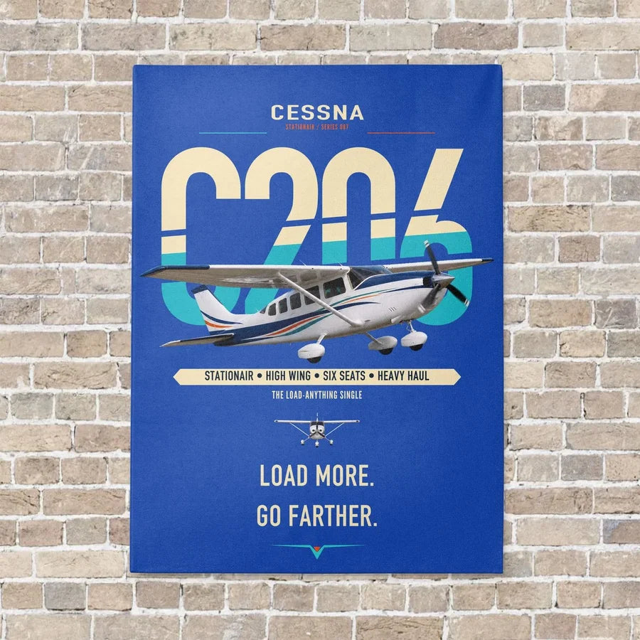 Cessna 206 Stationair vertical canvas print - no frame - blue background