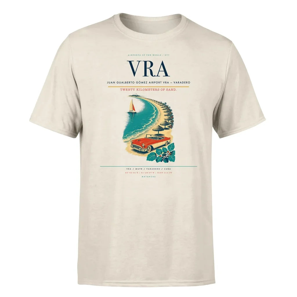 Juan Gualberto Gómez Airport (VRA) T-Shirt single-side front print in Beige | juan-gualberto-gómez-airport-vra-double-side-t-shirt