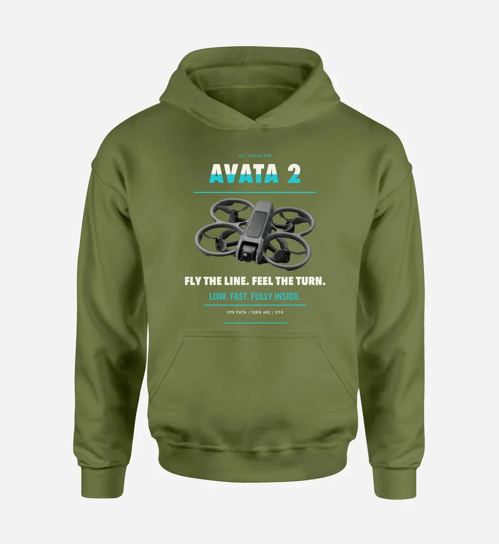 DJI Avata 2 design on green army hoodie single side