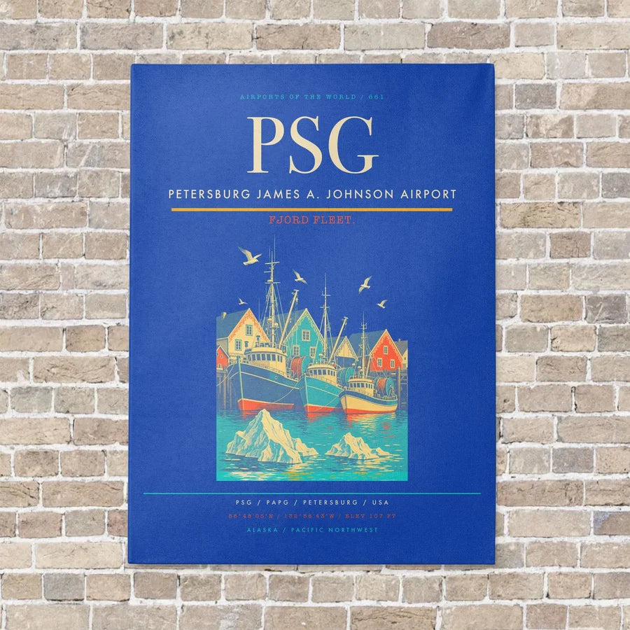 Petersburg James A. Johnson Airport PSG vertical canvas print - no frame - blue background