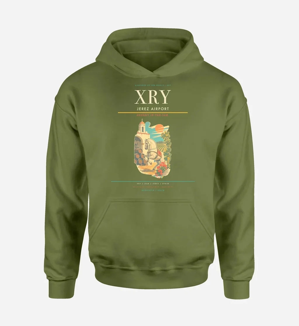 Jerez Airport (XRY) design on green army hoodie single-side print