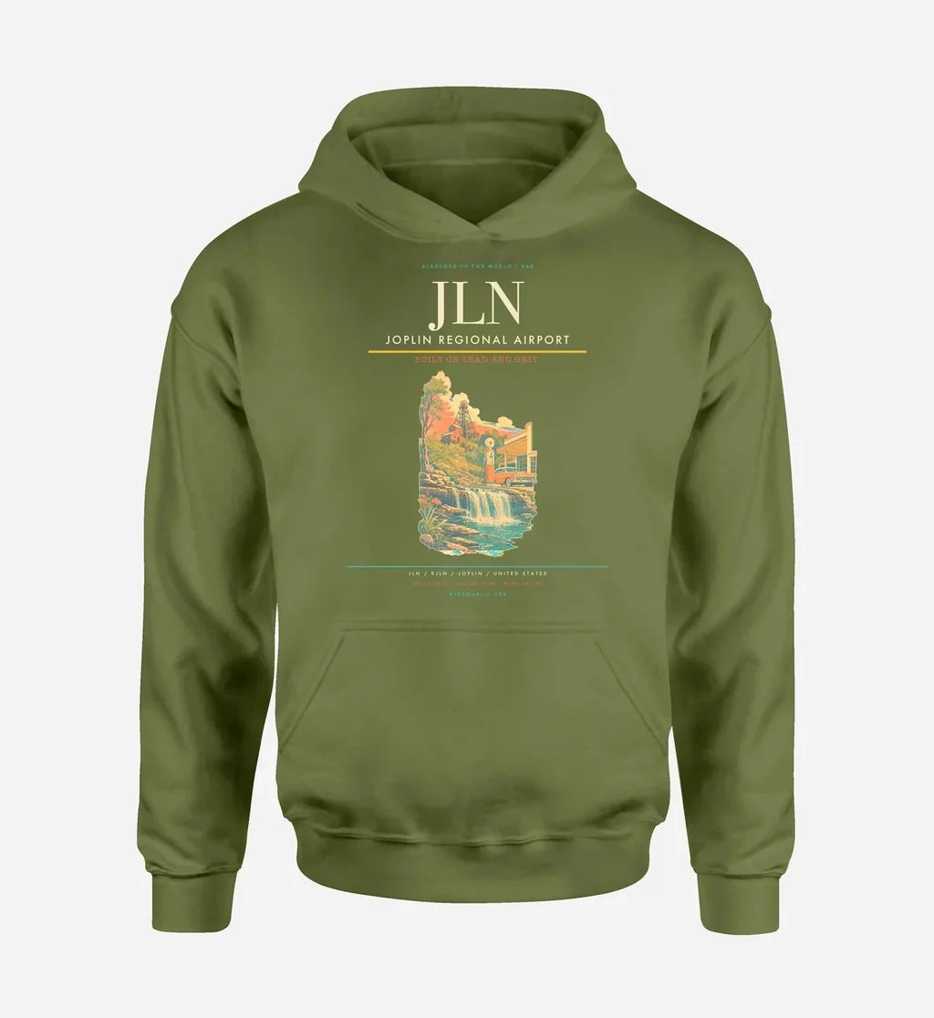 Joplin Regional Airport (JLN) design on green army hoodie single-side print