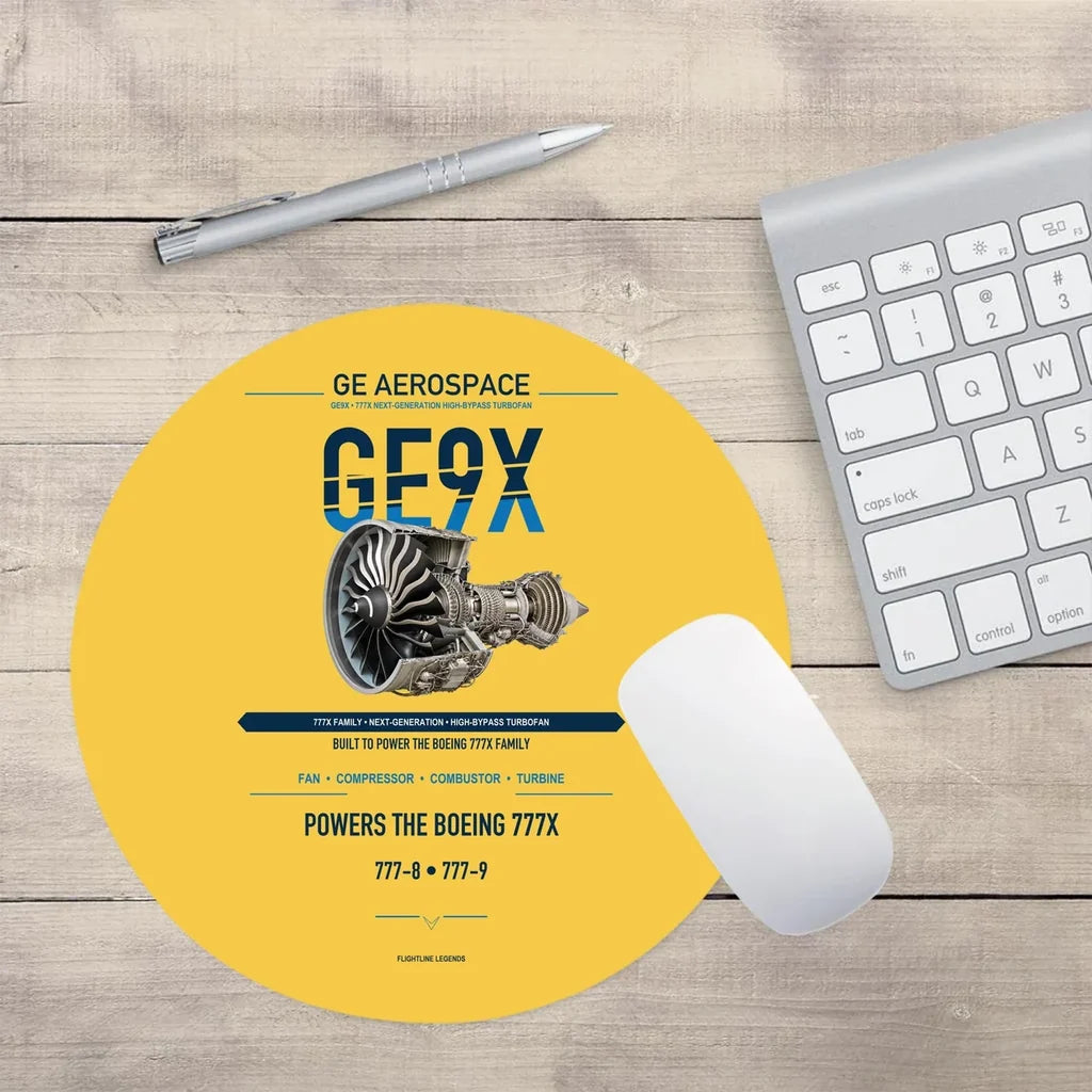 GE9X design on yellow round mouse pad