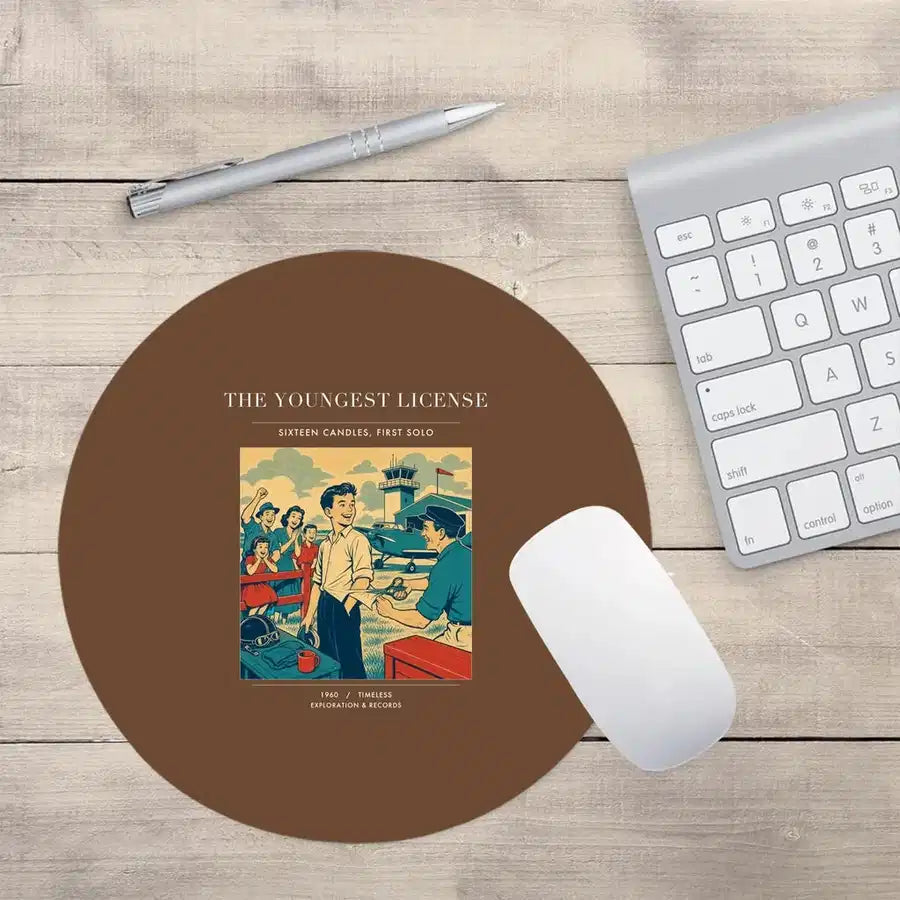 VINTAGE G4298 - The Youngest License - Designed Mouse Pads design on brown round
