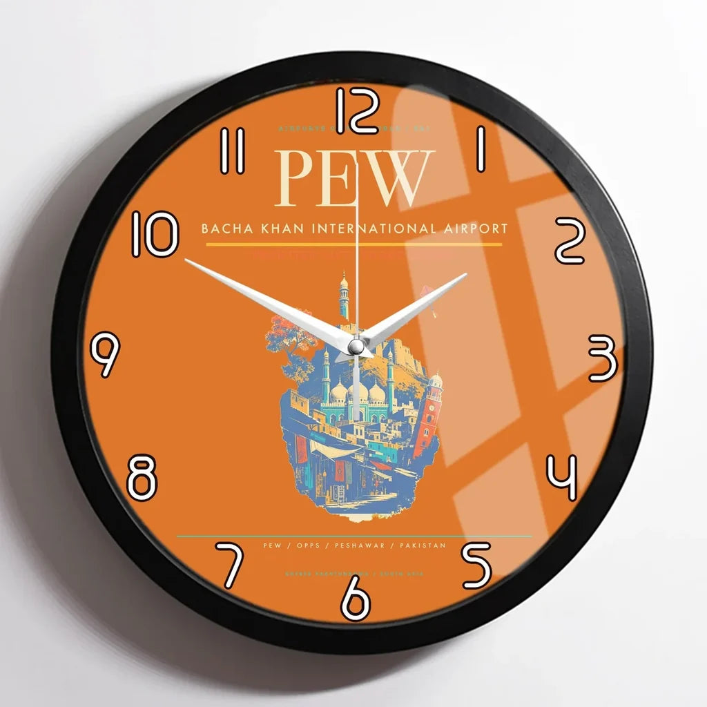 Bacha Khan International Airport PEW Wall-Clock Framed - Orange