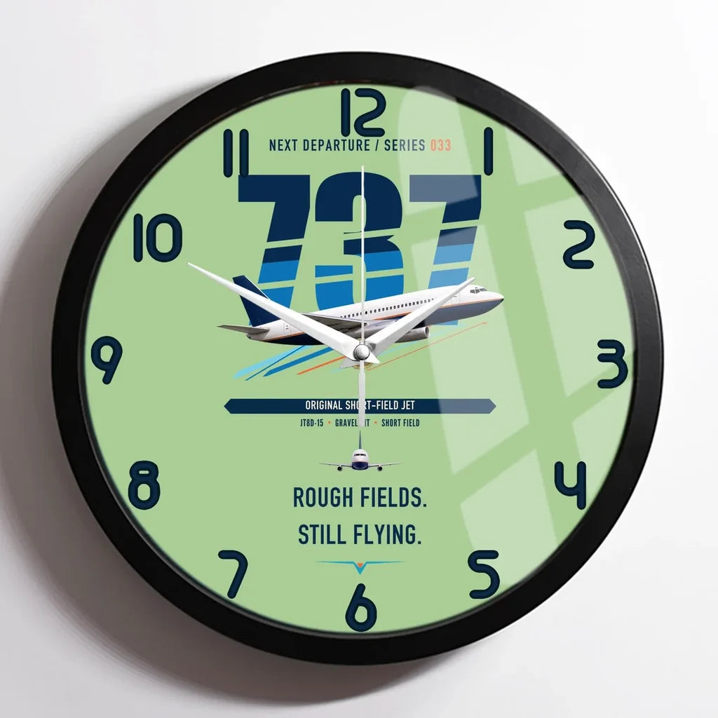 Boeing 737-200 design on light green framed wall clock