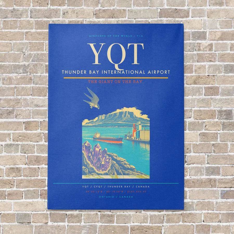 Thunder Bay International Airport YQT vertical canvas print - no frame - blue background