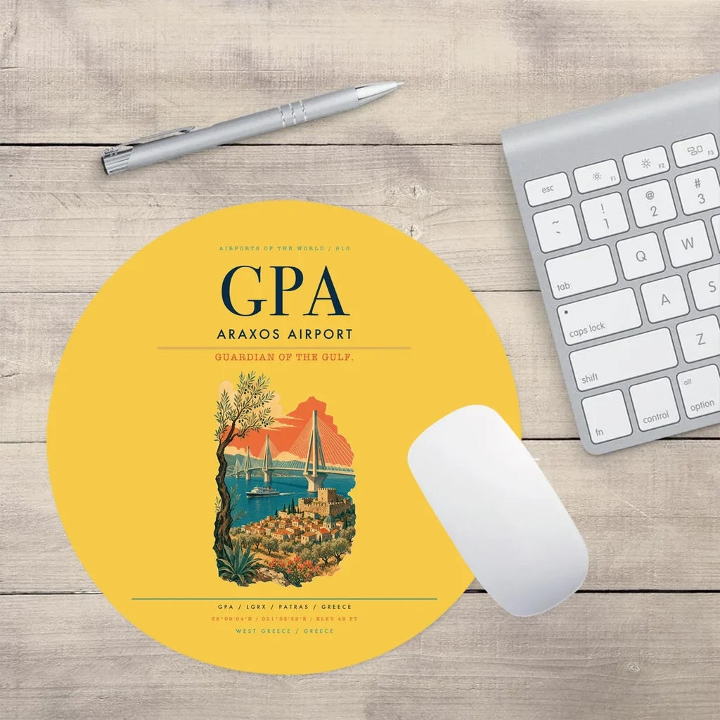 Araxos Airport (GPA) design on yellow round mouse pad