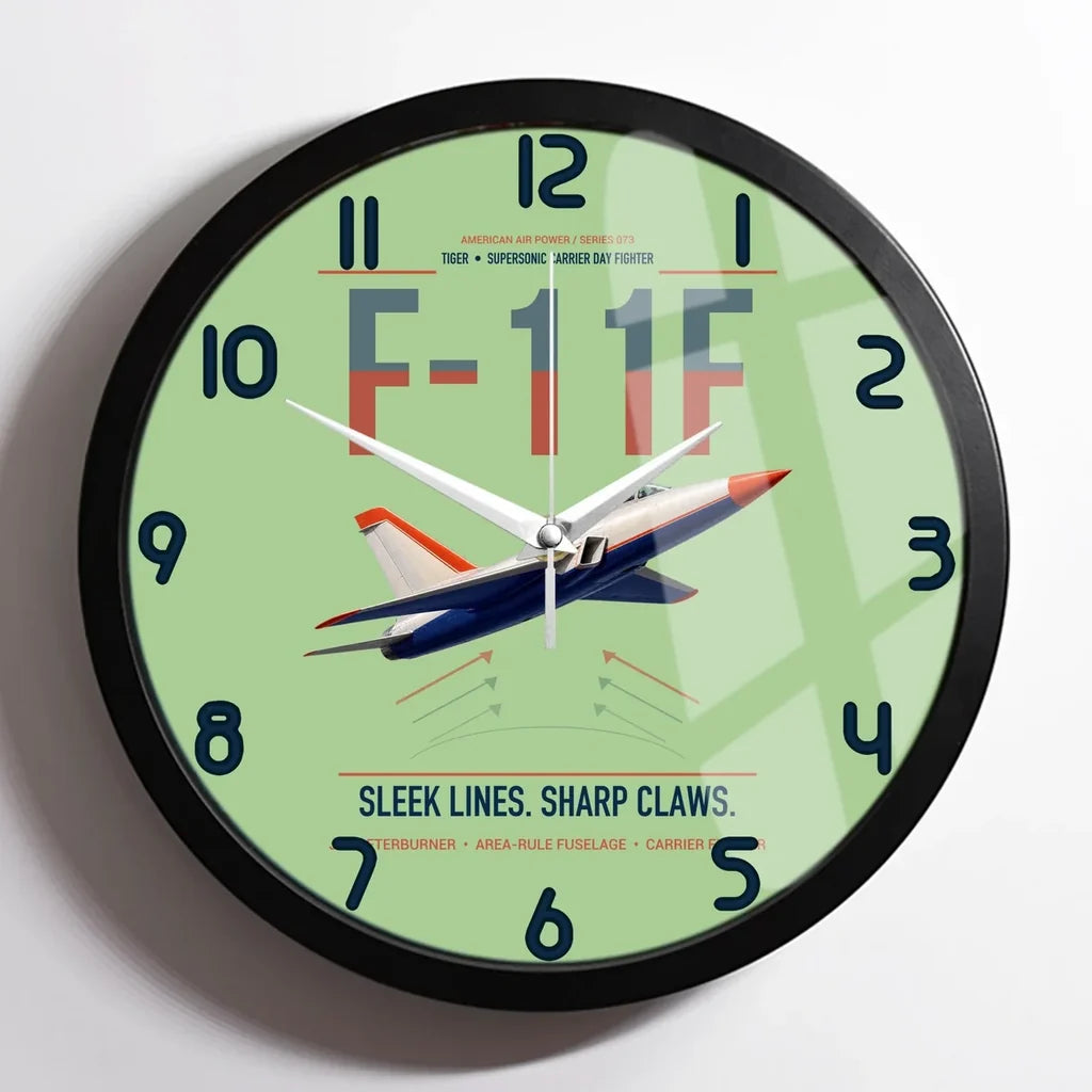 F-11F Tiger design on light green framed wall clock