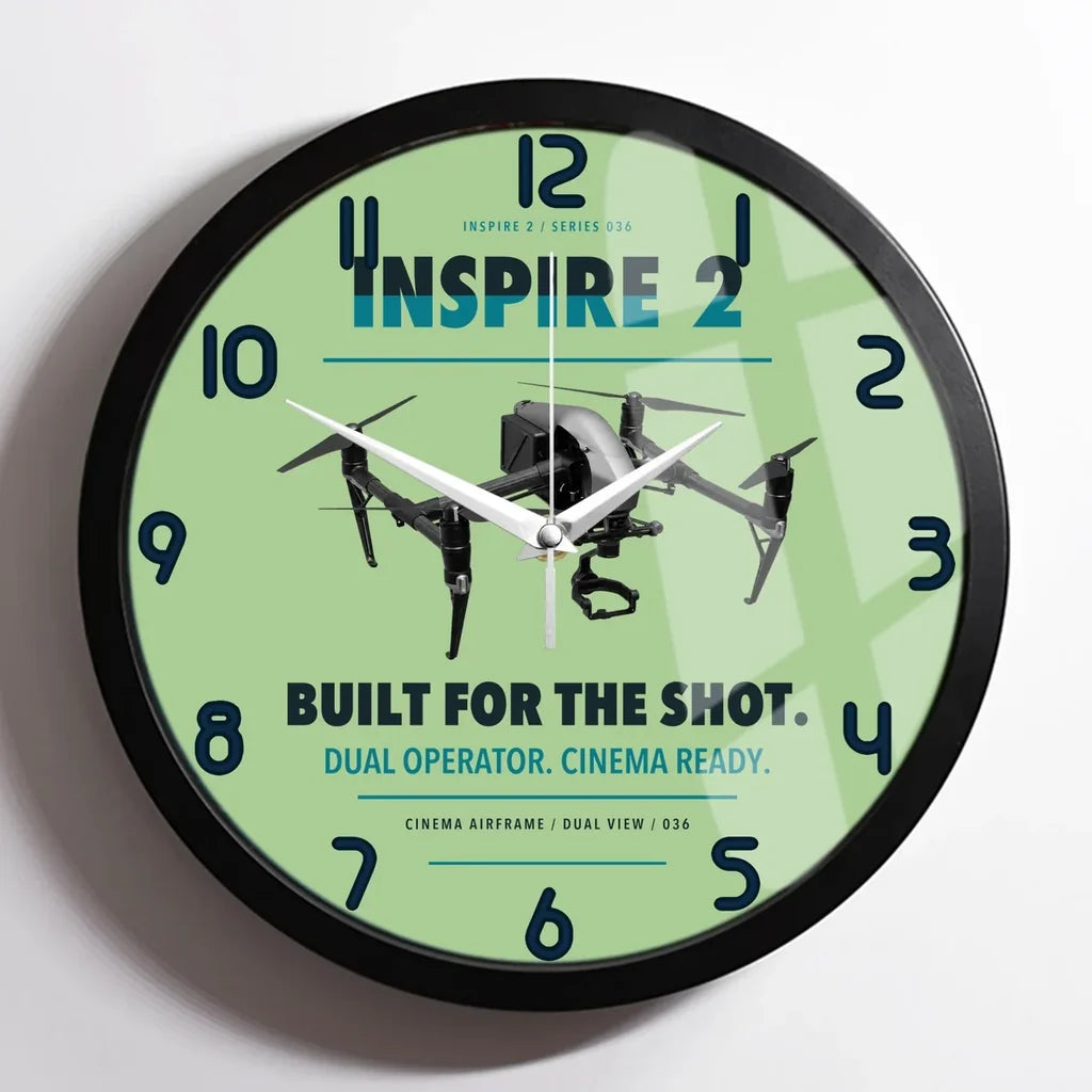 DJI Inspire 2 design on light green framed wall clock