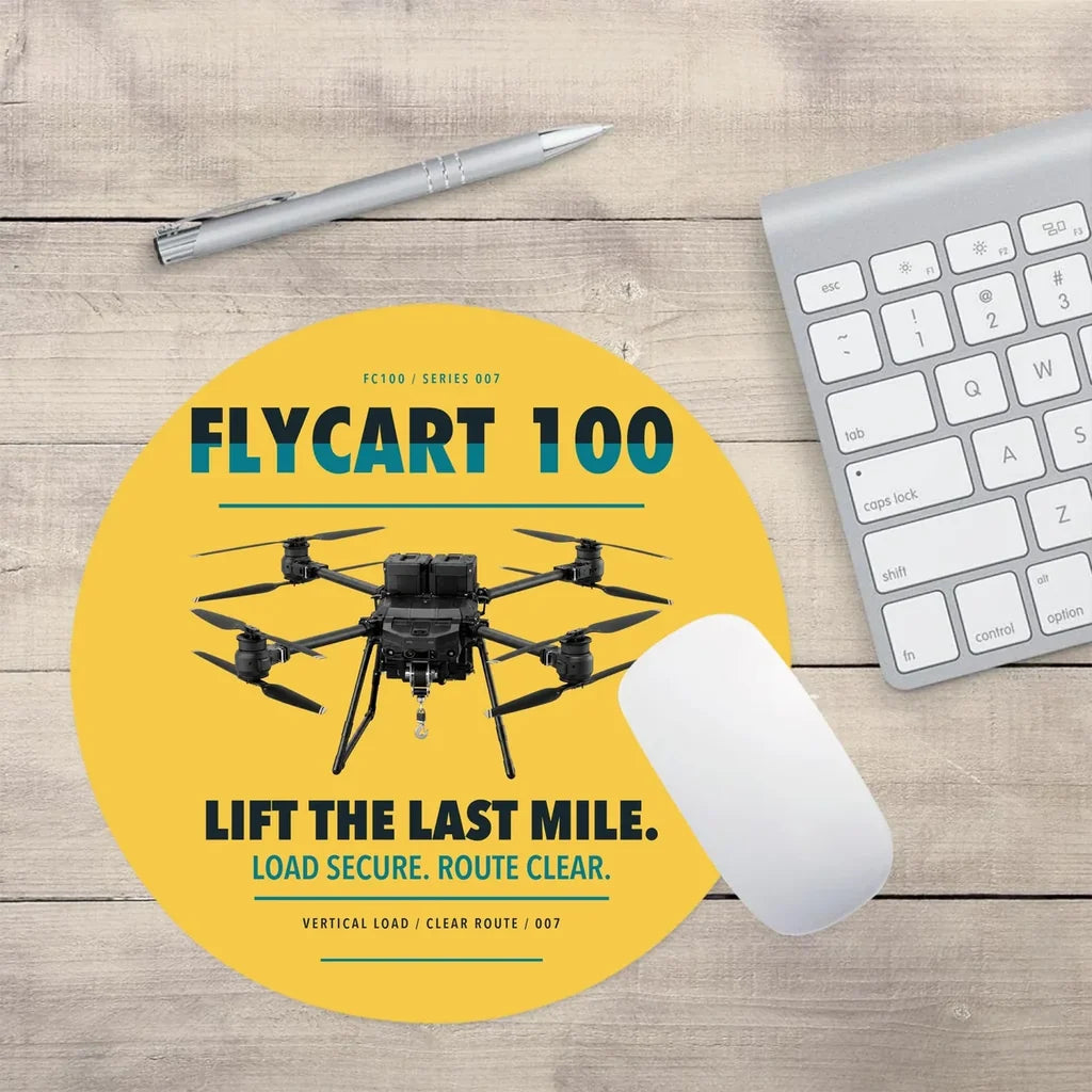 DJI FlyCart 100 design on yellow round mouse pad
