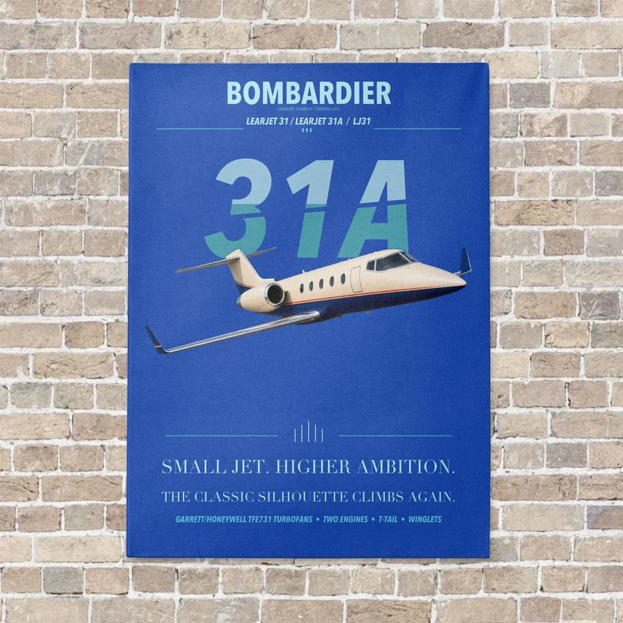 Bombardier Learjet 31A vertical canvas print - no frame - blue background