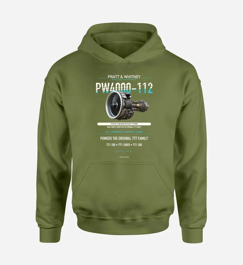 PW4000-112 design on green army hoodie single side
