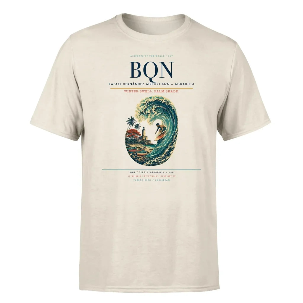 Rafael Hernández Airport (BQN) T-Shirt single-side front print in Beige | rafael-hernández-airport-bqn-double-side-t-shirt