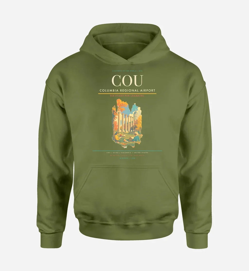 Columbia Regional Airport (COU) design on green army hoodie single-side print