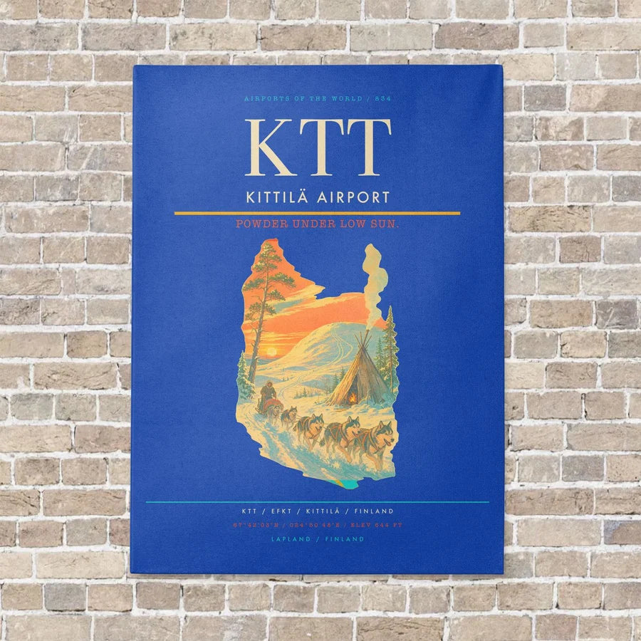 Kittilä Airport KTT vertical canvas print - no frame - blue background