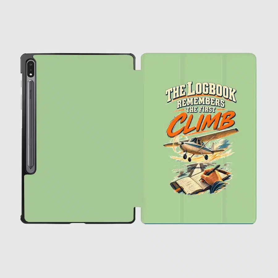 The Logbook Remembers The First Climb design on light green samsung tablet tablet case