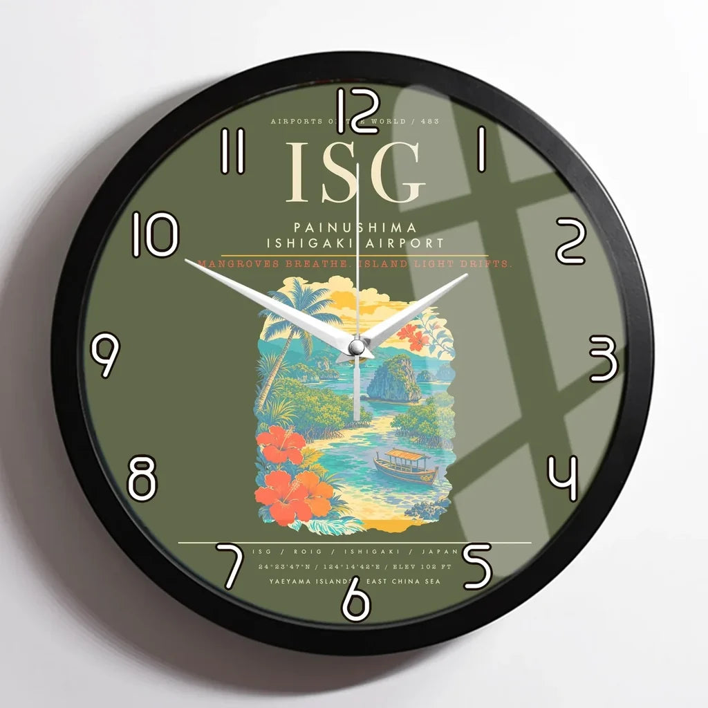 Painushima Ishigaki Airport ISG Wall-Clock Framed - Green Army