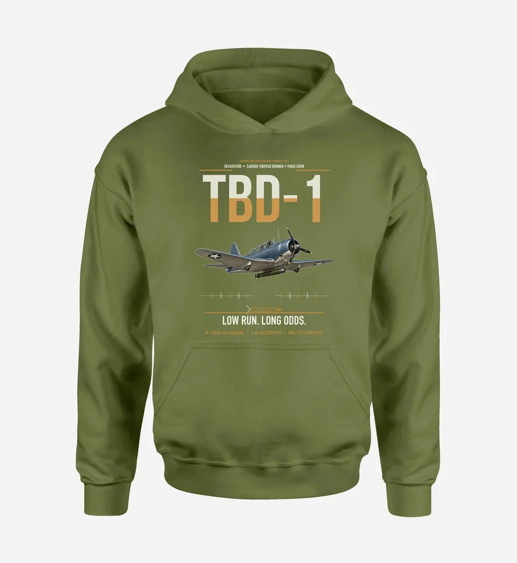 TBD-1 Devastator design on green army double-side hoodie, single-side print