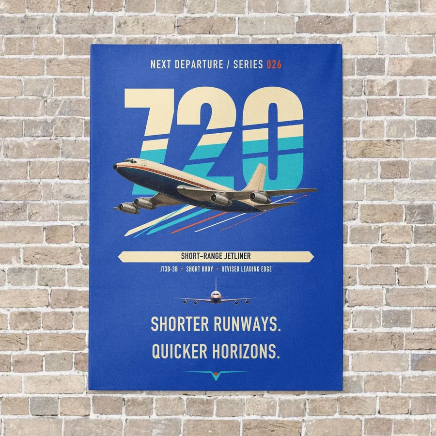 Boeing 720B vertical canvas print - no frame - blue background
