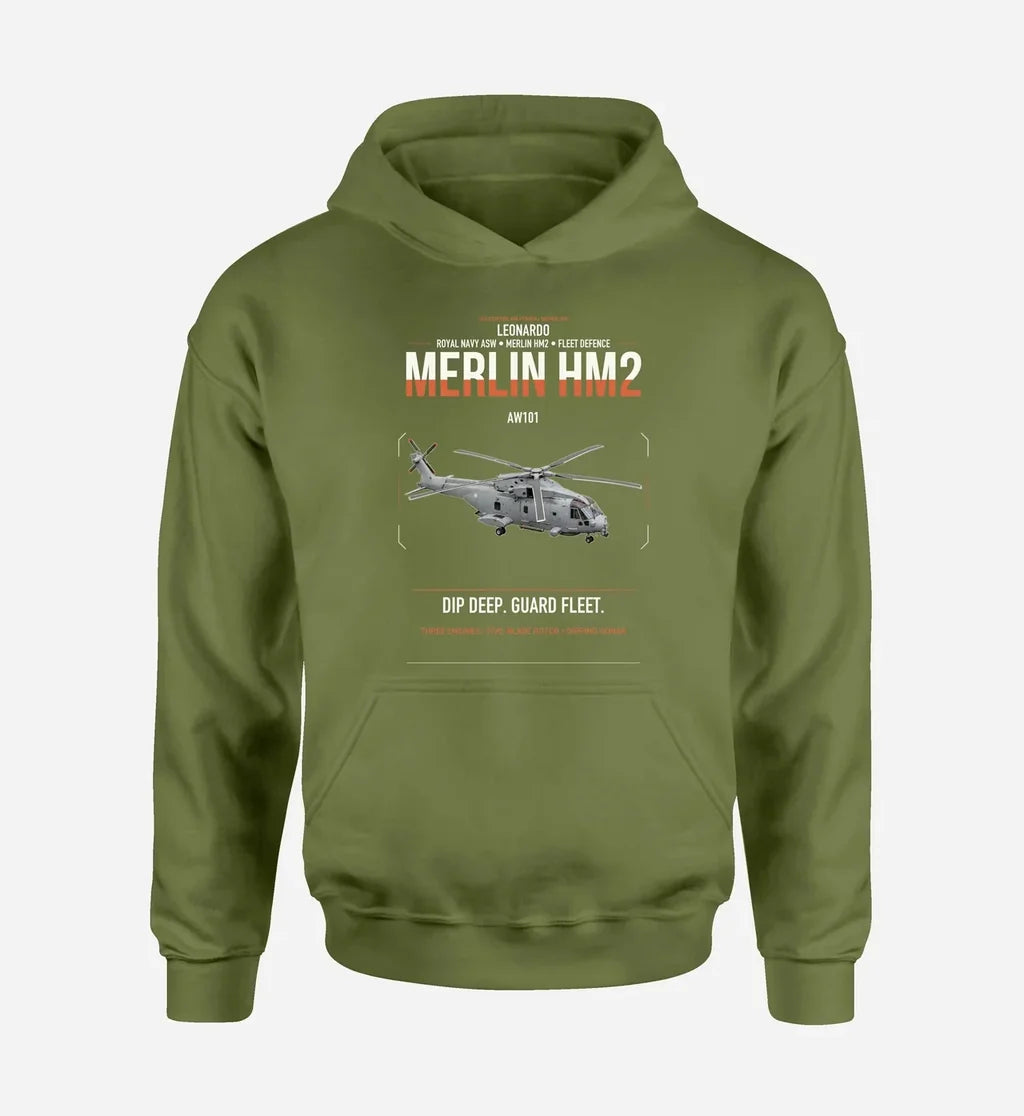 Leonardo AW101 Merlin HM2 design on green army double-side hoodie, single-side print