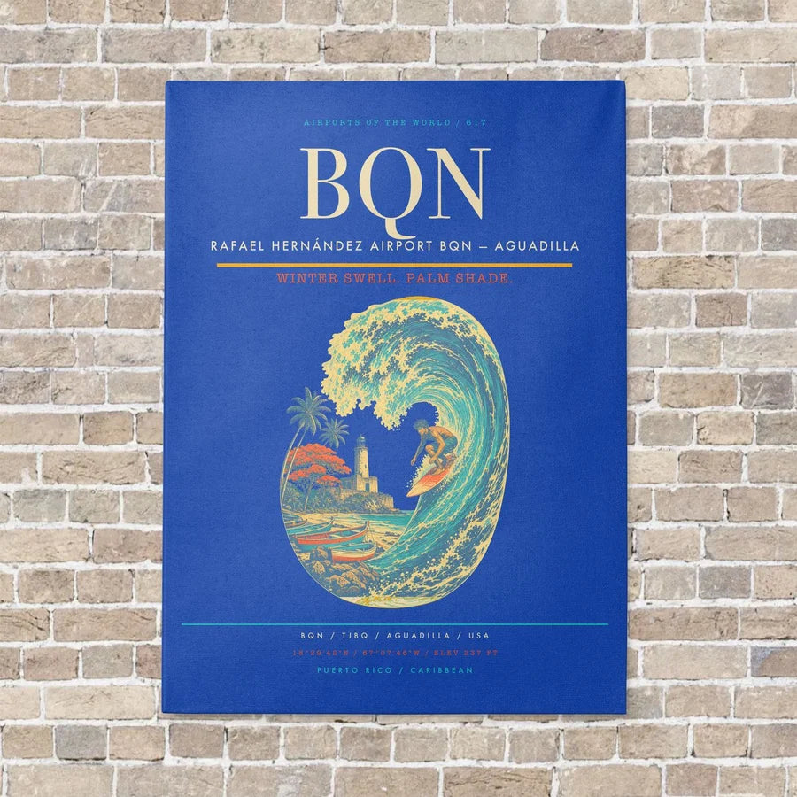 Rafael Hernández Airport BQN — Aguadilla vertical canvas print - no frame - blue background
