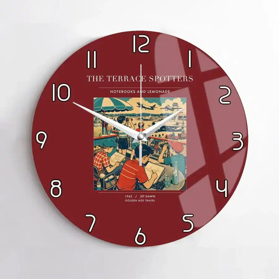 VINTAGE G4114 - The Terrace Spotters - Designed Wall Clocks design on darkred no-frame