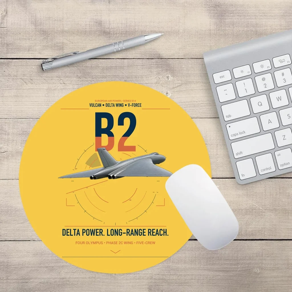 Avro Vulcan B2 design on yellow round mouse pad