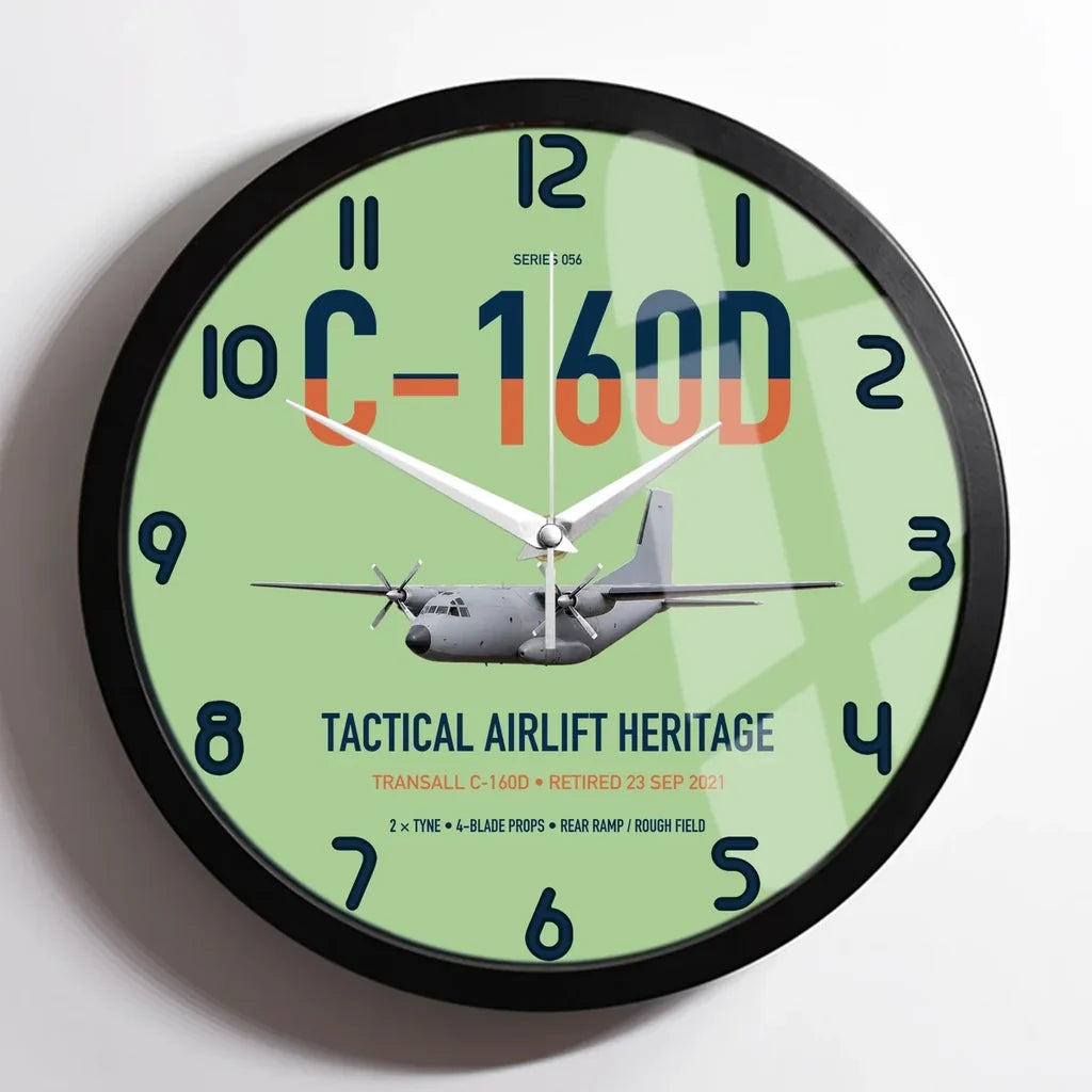 Transall C-160D design on light green framed wall clock