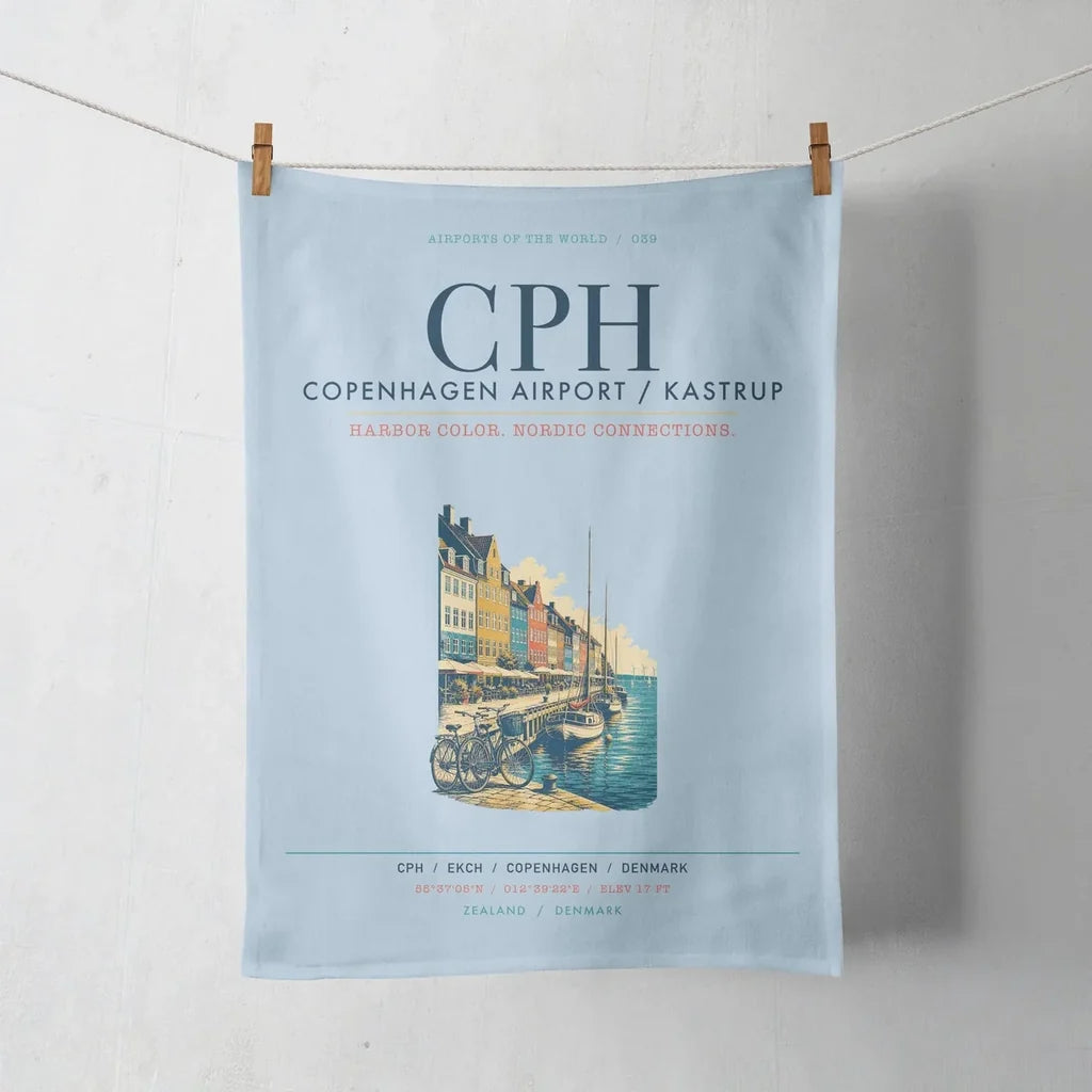 Copenhagen Airport Kastrup (CPH) design on light blue towel