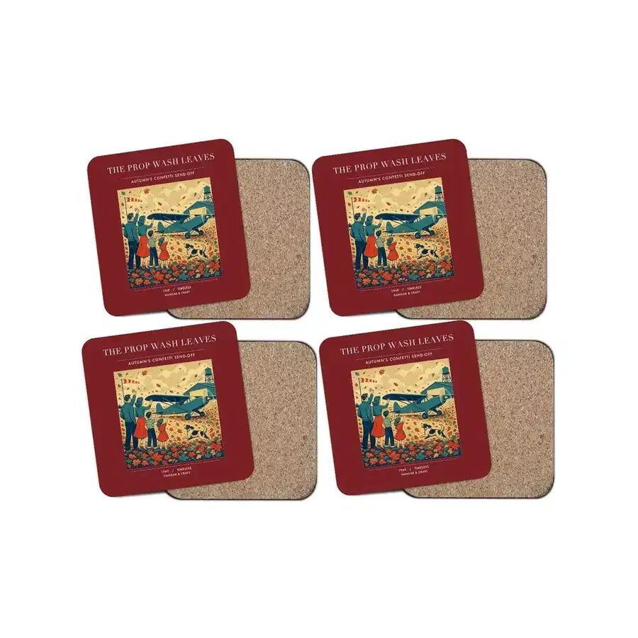 The Prop Wash Leaves - Designed Coasters design on dark red 4-pieces-set