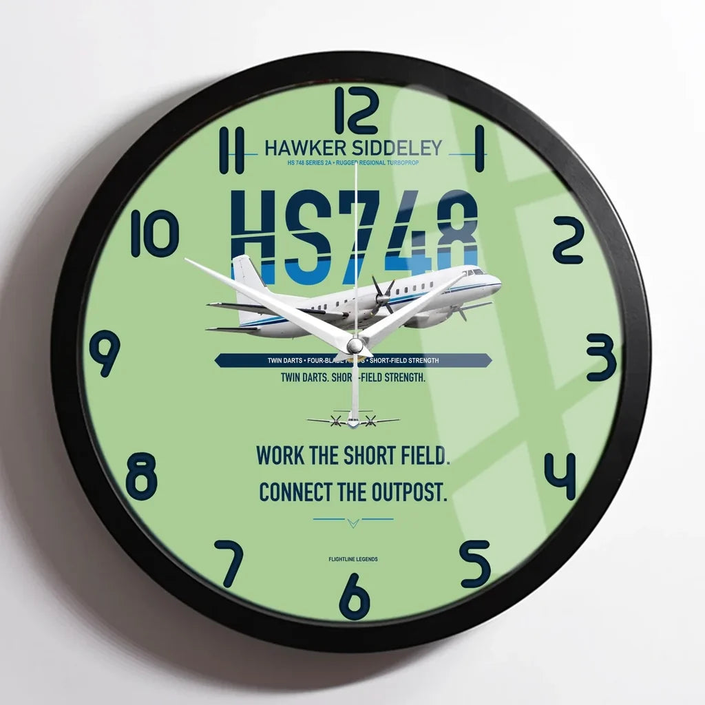 Hawker Siddeley HS 748 Series 2A design on light green framed wall clock