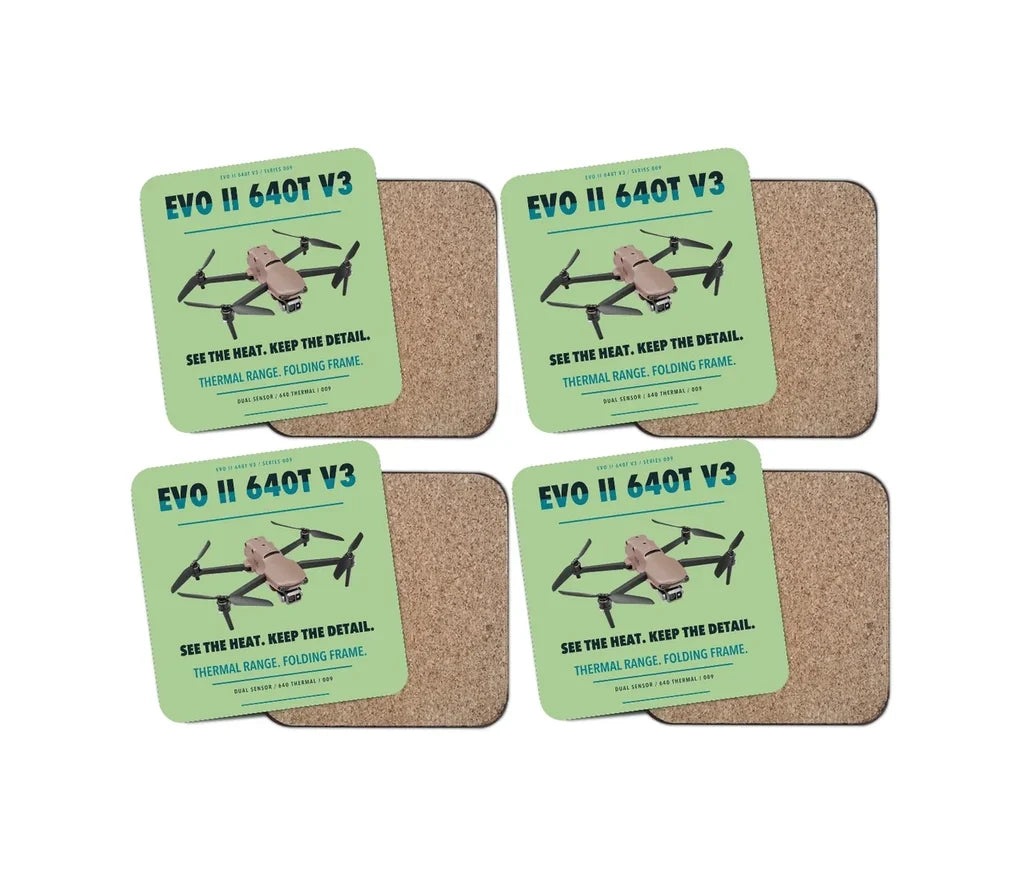 Autel EVO II Dual 640T V3 design on light green 4 pieces set coaster