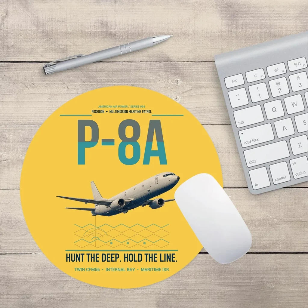 P-8A Poseidon design on yellow round mouse pad