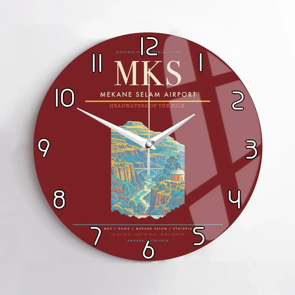 Mekane Selam Airport MKS Wall-Clock No-Frame - Dark Red
