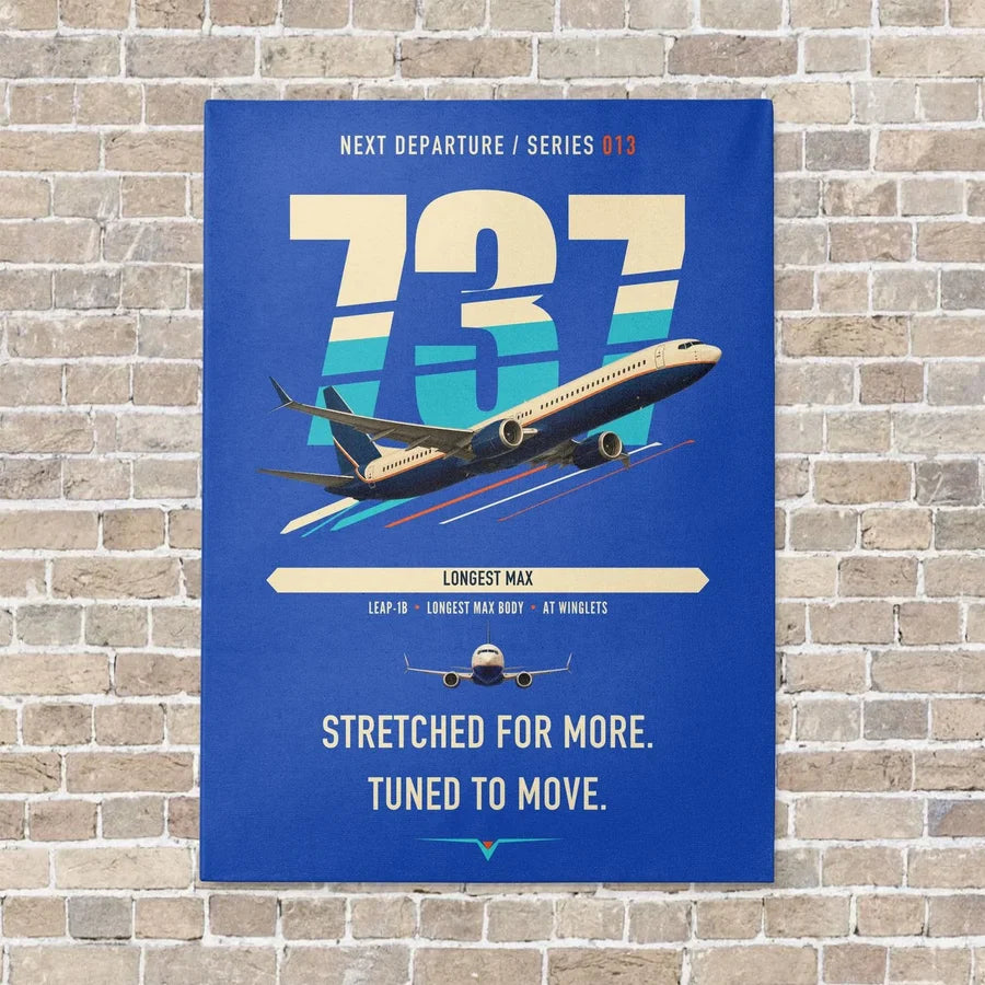 Boeing 737 MAX 10 vertical canvas print - no frame - blue background