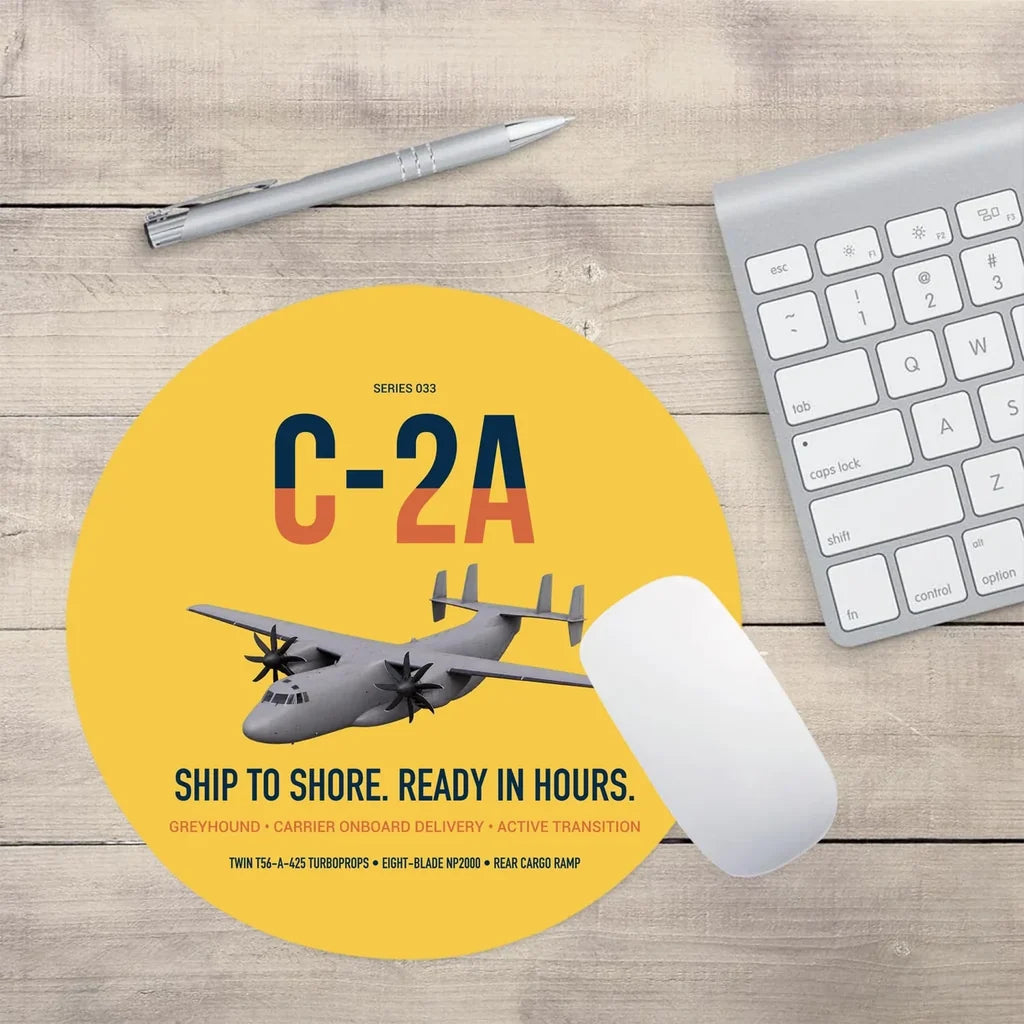 C-2A Greyhound design on yellow round mouse pad