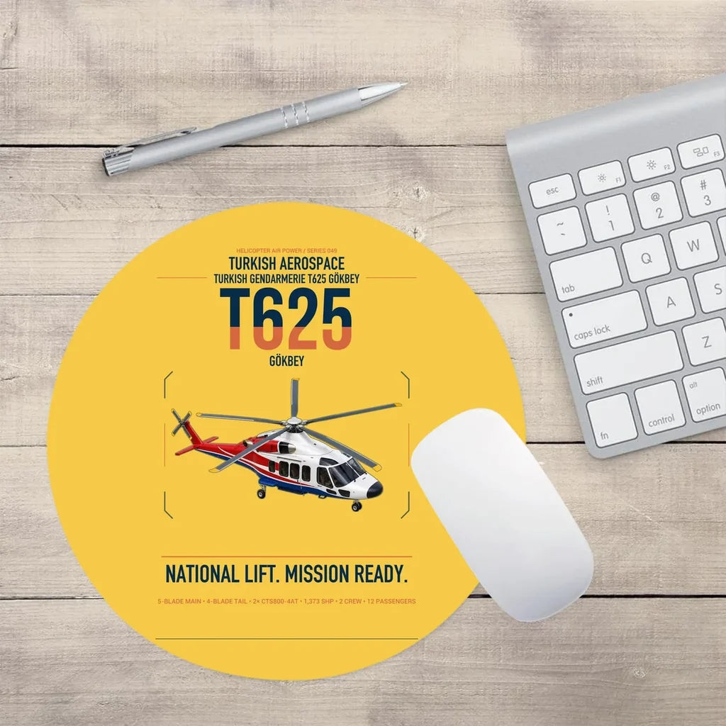Turkish Aerospace T625 Gökbey design on yellow round mouse pad