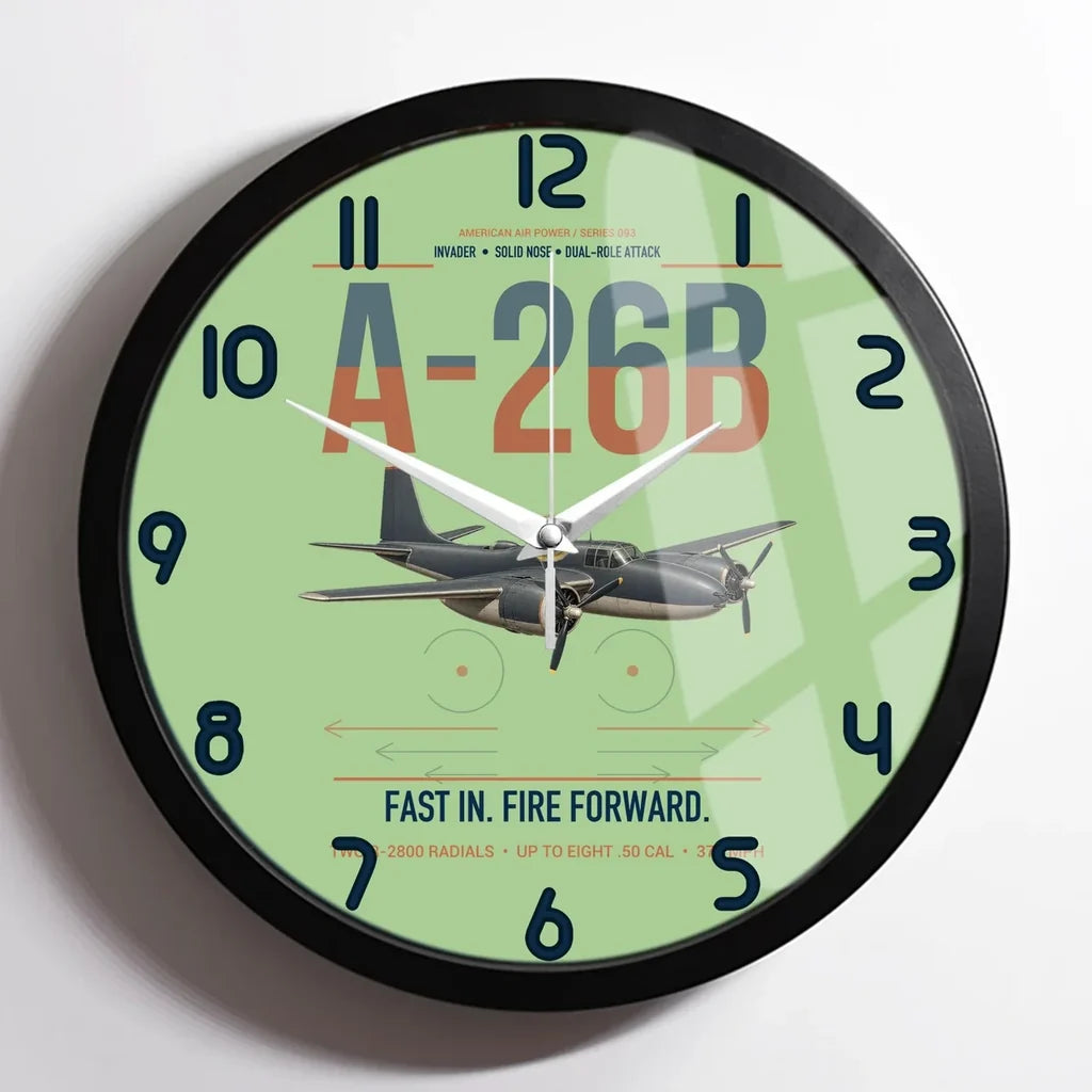 A-26B Invader design on light green framed wall clock