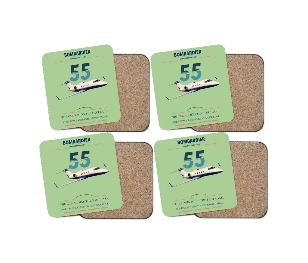 Bombardier Learjet 55 design on light green 4 pieces set coaster